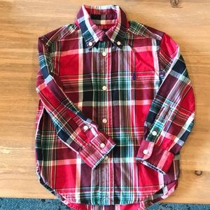 Green and red plaid button up